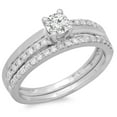 thumbnail image 1 of 0.75 Carat (ctw) 10K White Gold Round Cut Diamond Ladies Bridal Engagement Ring With Matching Band Set 3/4 CT, 1 of 4