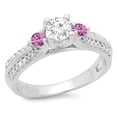 thumbnail image 1 of 0.75 Carat (ctw) 10K White Gold Round Cut Pink Sapphire & White Diamond Ladies Bridal 3 Stone Engagement Ring 3/4 CT, 1 of 1