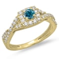 thumbnail image 1 of 0.75 Carat (ctw) 10K Yellow Gold Round Cut Blue & White Diamond Ladies Bridal Swirl Split Shank Halo Engagement Ring 3/4, 1 of 1