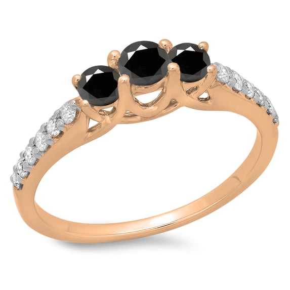 0.75 Carat (ctw) 14K Rose Gold Round Cut Black & White Diamond Ladies Bridal 3 Stone Engagement Ring 3/4 CT