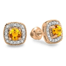 6 CT Round Cut Ruby & Diamonds Halo Stud Earrings, 14K White Gold ...