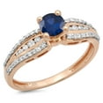 thumbnail image 1 of 0.75 Carat (ctw) 18K Rose Gold Round Blue Sapphire & White Diamond Ladies Solitaire With Accents Bridal Engagement Ring, 1 of 1