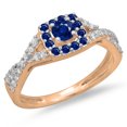 thumbnail image 1 of 0.75 Carat (ctw) 18K Rose Gold Round Cut Blue Sapphire & White Diamond Ladies Bridal Swirl Split Shank Halo Engagement R, 1 of 1