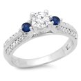 thumbnail image 1 of 0.75 Carat (ctw) 18K White Gold Round Cut Blue Sapphire & White Diamond Ladies Bridal 3 Stone Engagement Ring 3/4 CT, 1 of 1