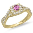 thumbnail image 1 of 0.75 Carat (ctw) 18K Yellow Gold Round Cut Pink Sapphire & White Diamond Ladies Bridal Swirl Split Shank Halo Engagement, 1 of 1