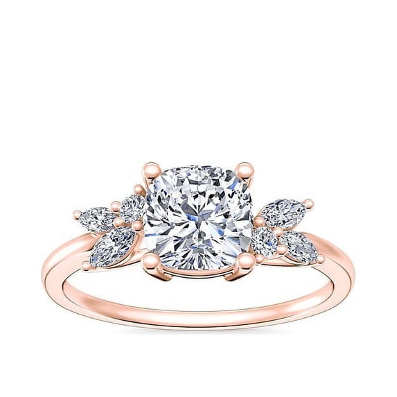 0.75 Ct Brilliant Cushion Cut Genuine Diamond Sparkle Solitaire with Accents Engagement Ring for Women Solid 14K Rose Gold Size 6.5