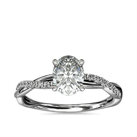 0.75 Ct Brilliant Oval Cut Genuine Diamond Unique Radiant Solitaire with Accents Bridal Ring for her in Solid 14K White Gold Size 7
