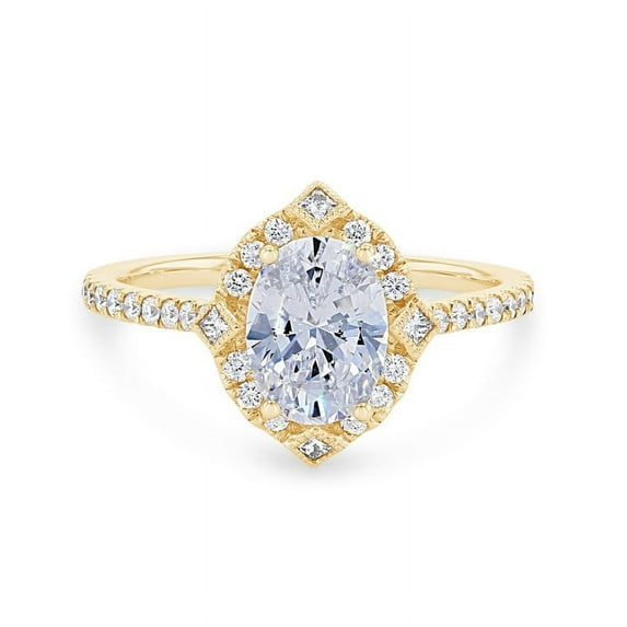 0.75 Ct Brilliant Oval Cut Natural Diamond Elegant Solitaire with Accents Wedding Ring for her Solid 14K Yellow Gold Size 6