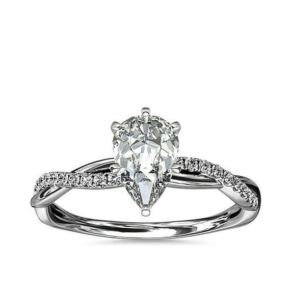0.75 Ct Brilliant Pear Shape Solitaire with Accents Genuine Diamond Beautiful Wedding Ring for her Solid 18K White Gold Size 7