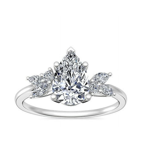 0.75 Ct Brilliant Pear Shape Solitaire with Accents Genuine Diamond Beautiful Wedding Ring for her Solid 18K White Gold Size 7