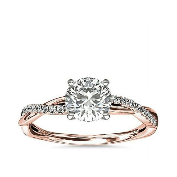 Diamond-Capitals 0.75 Carat Round Brilliant Cut Genuine Diamond (F-G/VS1) Engagement Ring for Ladies Solid 14K Rose Gold Size 5.5