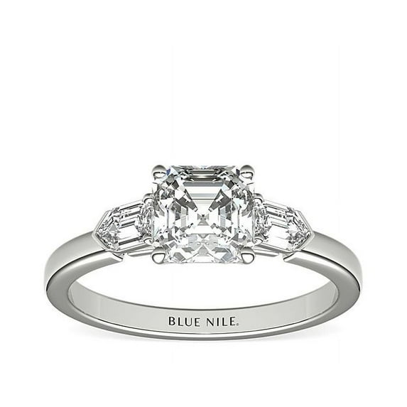 0.75 Ct Clarity VS1 Color F-G Asscher Natural Diamond Stunning Three Stone Engagement Ring for Womene Solid 950 Platinum Size 7.5