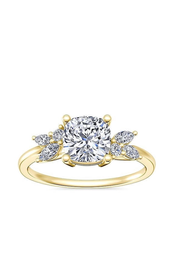 0.75 Ct Cushion Cut IGI Certified Lab Grown Diamond Unique Solitaire with Accents Ring for Anniversary Solid 18K Yellow Gold Size 4