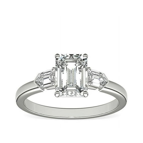 0.75 Ct Emerald Cut Natural Diamond Stylish Three Stone Ring for Anniversary Solid 14K White Gold Size 4