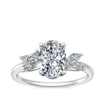 0.75 Ct Oval Shaped Natural Diamond Stunning Solitaire with Accents Engagement Ring for her Solid 14K White Gold Size 7