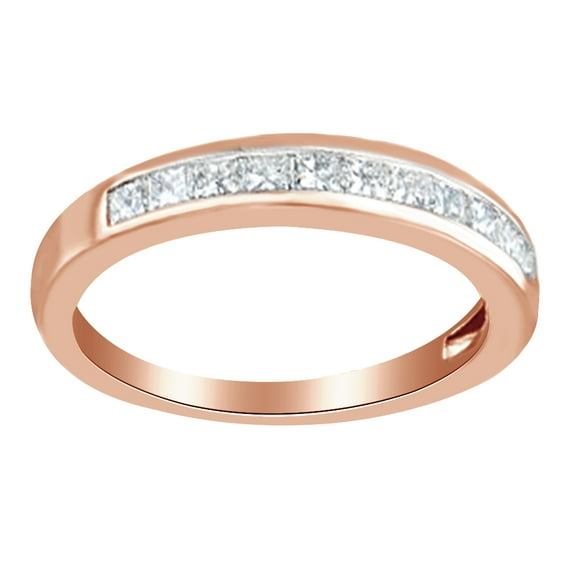 AFFY 0.75 Ct Princess Shape White Diamond Men's Anniversary Band Ring In 14K Solid Rose Gold By