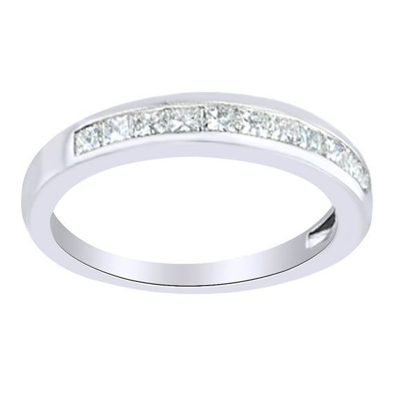AFFY 0.75 Ct Princess Shape White Diamond Men's Anniversary Band Ring In 14K Solid White Gold