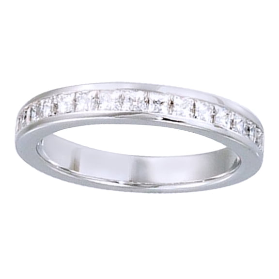 AFFY 0.75 Ct Princess Shape White Diamond Wedding Band Ring In 14K Solid White Gold