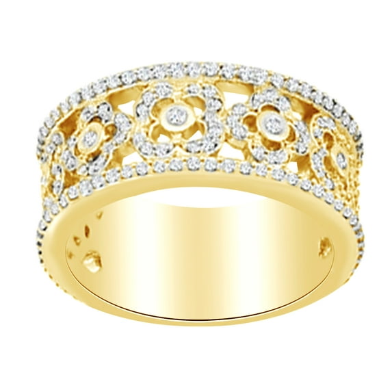 AFFY 0.75 Ct Round Shape White Diamond Etruscan Anniversary Band Ring In 14K Solid Yellow Gold