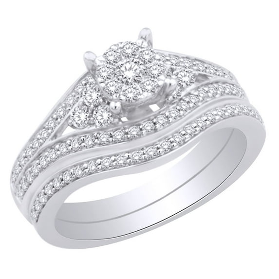 AFFY 0.75 Ct White Natural Diamond Solitaire Split Shank Engagement Ring in 14k White Gold Ring Size : 8