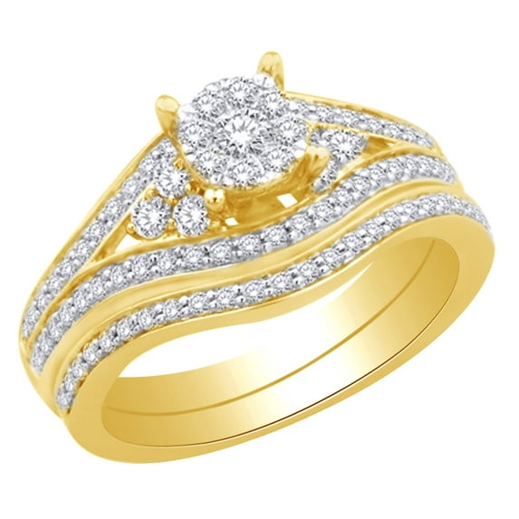 AFFY 0.75 Ct White Natural Diamond Solitaire Split Shank Engagement Ring in 14k Yellow Gold Ring Size : 6.5