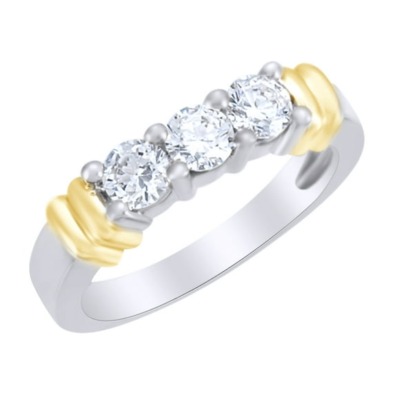 0.75 Ct White Natural Diamond Three Stone Anniversary Band Ring in 14k White Gold