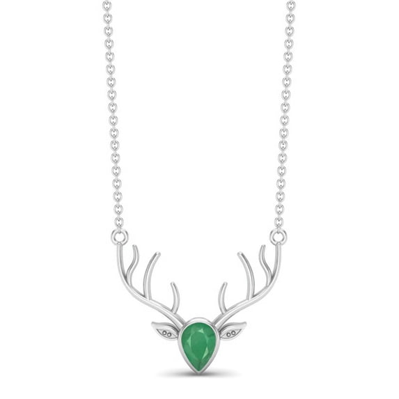 0.75 Cts Emerald 925 Sterling Silver Realistic Stag Head Face Women Valentines Day Gifts Chain Necklace
