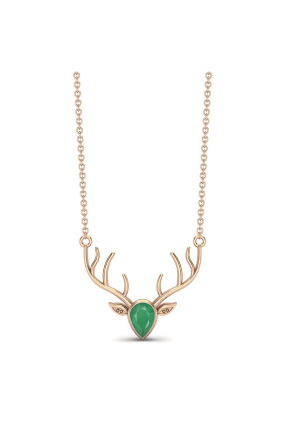0.75 Cts Emerald 925 Sterling Silver Rose Vermeil Realistic Stag Head Face Women Valentines Day Gifts Chain Necklace