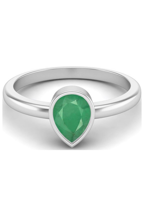 0.75 Cts Pear Shape Emerald 925 Sterling Silver Solitaire Women Valentines Day Gifts Rings