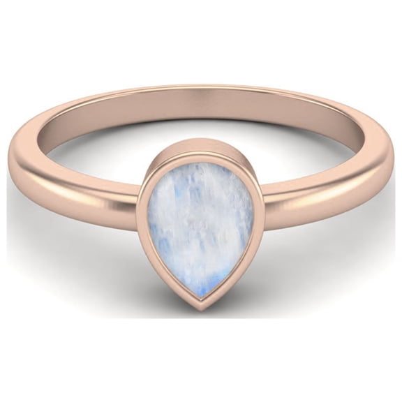 0.75 Cts Pear Shape Moonstone 925 Sterling Silver Rose Vermeil Solitaire Women Mother's Day Gift Rings