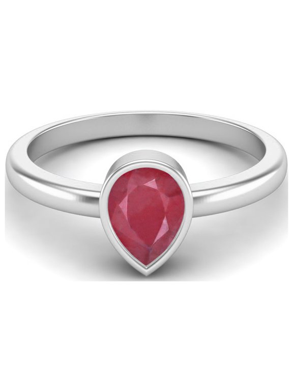 0.75 Cts Pear Shape Ruby Glass Filled 925 Sterling Silver Solitaire Stackable Engagement Women Mother's Day Gift Ring