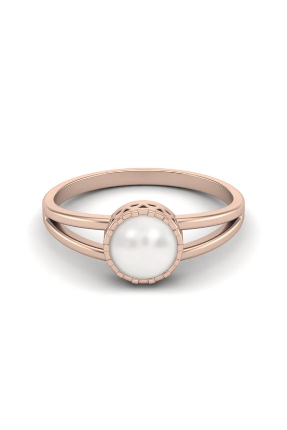 0.75 Cts Round Shape Bezel Set Pearl Solitaire 925 Sterling Silver Rose Vermeil Split Shank Valentines Day Gifts Rings For Women