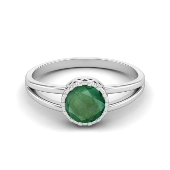 Mooneye 0.75 Cts Round Shape Emerald Solitaire 925 Sterling Silver Split Shank Women Wedding Rings