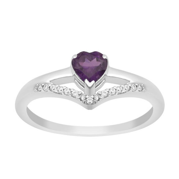 0.75 Ctw Heart Cut Amethyst Gemstone 925 Sterling Silver Solitaire Curve Engagement Rings