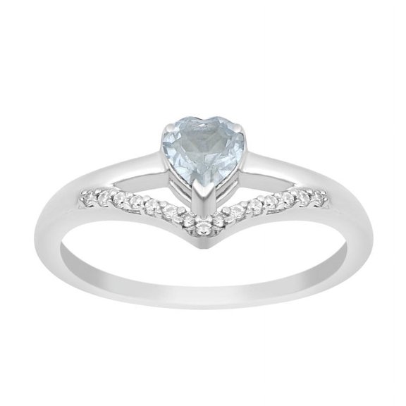 0.75 Ctw Heart Cut Aquamarine Gemstone 925 Sterling Silver Solitaire Curve Engagement Rings