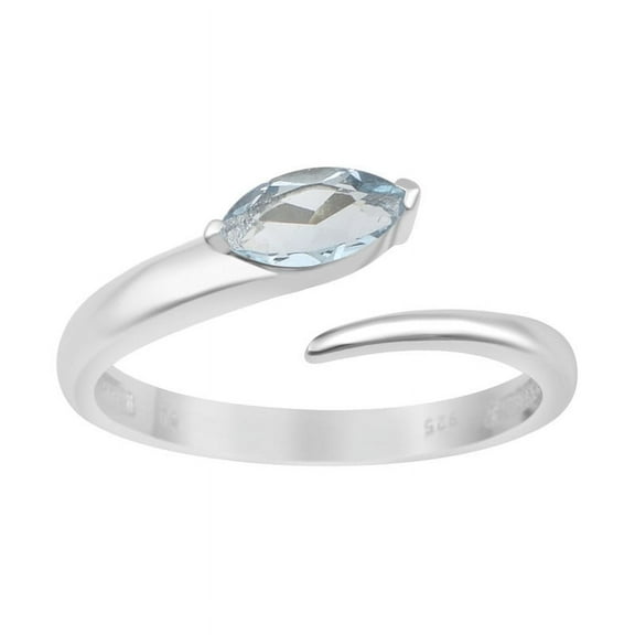 0.75 Ctw Marquise Aquamarine Gemstone 925 Sterling Silver Front Open Solitaire Women Ring