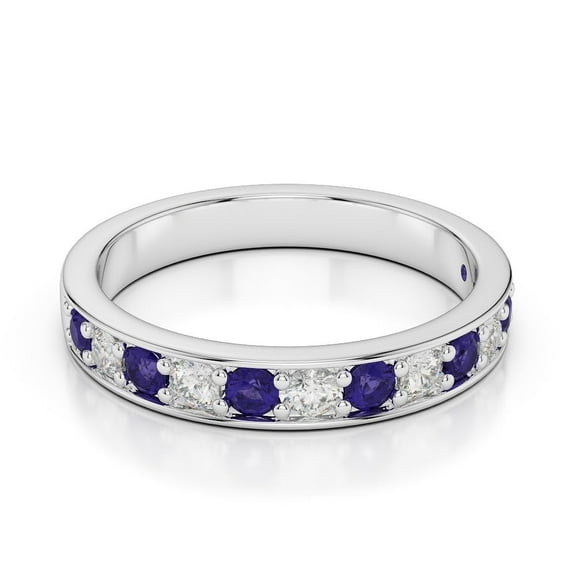 0.75 Ctw Natural Tanzanite Gemstone 925 Sterling Silver Round Half Eternity Band Women Stackable Ring, Gift For Her, Engagement Wedding Ring_5.5