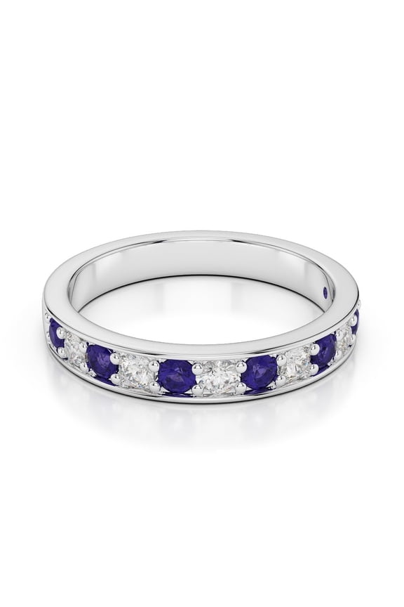 0.75 Ctw Natural Tanzanite Gemstone 925 Sterling Silver Round Half Eternity Band Women Stackable Ring, Gift For Her, Engagement Wedding Ring_5.5