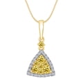 thumbnail image 1 of AFFY 0.75 Ctw Round Cut White & Yellow Natural Diamond Triangle Halo Pendant Necklace 14K Solid Two Tone Gold, 1 of 1