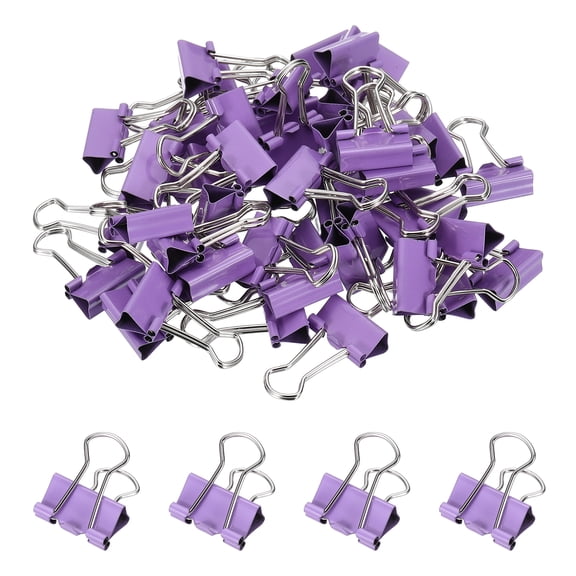 0.75 Inch Small Binder Clips, 50 Pcs Sturdy Paper Clamps with Silver Wire Handles for Home Office Supplies Business Paperwork Document Organizing, Purple