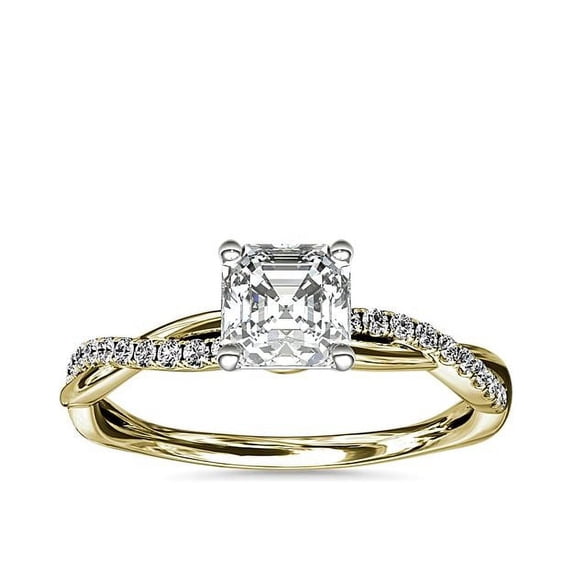 0.75 T.C.W Asscher Shape Natural Diamond Latest Design Solitaire with Accents Wedding Ring for Women Solid 18K Yellow Gold Size 8