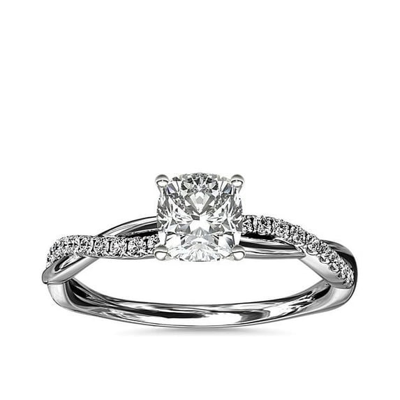 0.75 T.C.W Brilliant Cushion Cut Natural Diamond Latest Design Solitiare with Accents Engagement Ring for Women Solid 18K White Gold Size 3