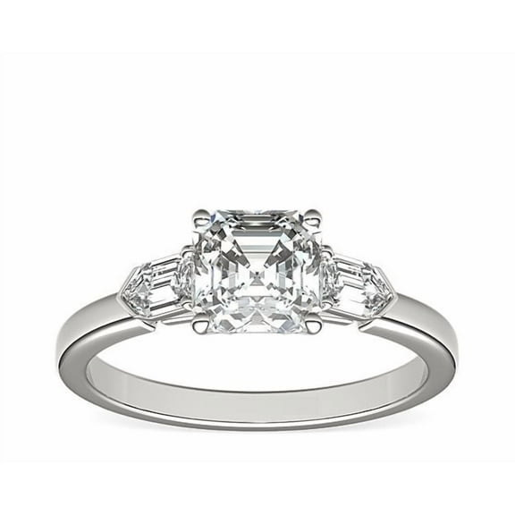 0.75 T.C.W Clarity VS1 Asscher Cut Real Diamond Elegant Three Stone Engagement Ring for Women Solid 14K White Gold Size 7