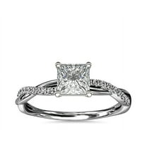 0.75 T.C.W Unique Twisted Solitaire with Accents Princess Cut Natural Diamond Engagement Ring for Ladies Solid 14K White Gold Size 7