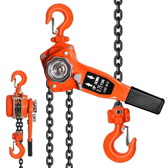 0.75 Ton 1650 LBS Capacity Lever Hoist, 10ft Lift G80 Galvanized Carbon Steel Chain Hoist, 360° Rotating Handle Manual Hoist with Double-Pawl Brake for Construction, Warehouse, Automotive Repair