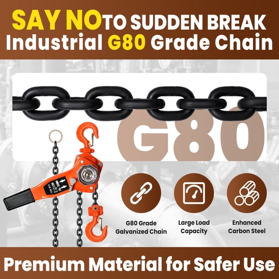 0.75 Ton Lever Chain Hoist Lift Puller, 1650LBS 10 FT Chain Ratchet Comealong with Heavy Duty Hooks for Steel Structure Installation, Logistics Loading, Factory Moving