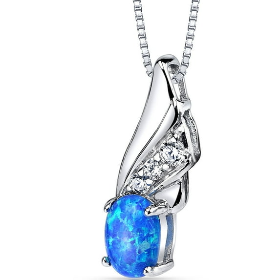 0.75 ct Oval Shape Created Blue Opal Pendant Necklace in Sterling Silver, 18"