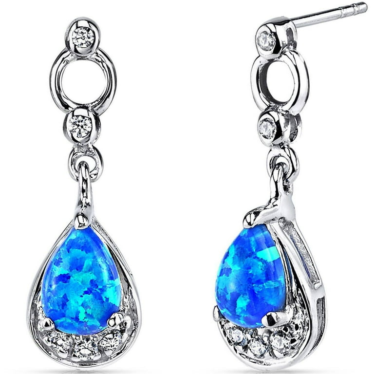 Sterling Silver Created Blue Opal Circle Dangle Earrings Sterling Silver Created Blue Opal Circle Dangle Earrings