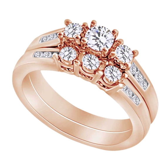AFFY (0.75 cttw) Round Shape White Natural Diamond Bridal Ring Set In 10k Rose Gold Ring Size-9
