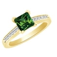 thumbnail image 1 of AFFY (0.75 cttw) Simulated Green Emerald & White Natural Diamond Anniversary Wedding Band Ring In 14k Yellow Gold With Ring Size 13.5, 1 of 1